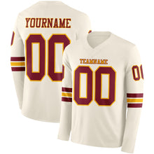 Load image into Gallery viewer, Custom Cream Crimson-Gold Long Sleeve Authentic Football Jersey