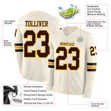 Load image into Gallery viewer, Custom Cream Brown-Gold Long Sleeve Authentic Football Jersey