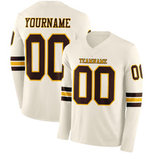 Load image into Gallery viewer, Custom Cream Brown-Gold Long Sleeve Authentic Football Jersey