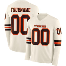 Load image into Gallery viewer, Custom Cream Brown-Orange Long Sleeve Authentic Football Jersey