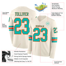Load image into Gallery viewer, Custom Cream Aqua-Orange Long Sleeve Authentic Football Jersey