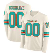 Load image into Gallery viewer, Custom Cream Aqua-Orange Long Sleeve Authentic Football Jersey