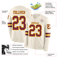 Load image into Gallery viewer, Custom Cream Burgundy-Gold Long Sleeve Authentic Football Jersey