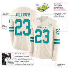 Load image into Gallery viewer, Custom Cream Teal Long Sleeve Authentic Football Jersey