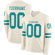 Load image into Gallery viewer, Custom Cream Teal Long Sleeve Authentic Football Jersey