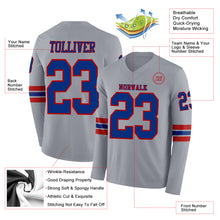 Load image into Gallery viewer, Custom Gray Royal-Red Long Sleeve Authentic Football Jersey