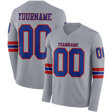 Load image into Gallery viewer, Custom Gray Royal-Red Long Sleeve Authentic Football Jersey