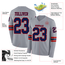 Load image into Gallery viewer, Custom Gray Navy-Red Long Sleeve Authentic Football Jersey