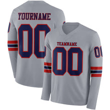 Load image into Gallery viewer, Custom Gray Navy-Red Long Sleeve Authentic Football Jersey