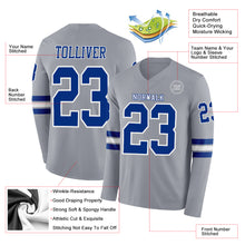 Load image into Gallery viewer, Custom Gray Royal-White Long Sleeve Authentic Football Jersey