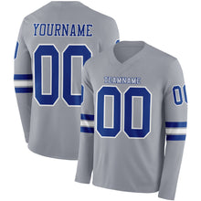 Load image into Gallery viewer, Custom Gray Royal-White Long Sleeve Authentic Football Jersey