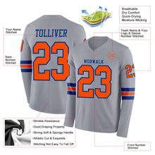 Laden Sie das Bild in den Galerie-Viewer, Custom Gray Orange-Royal Long Sleeve Authentic Football Jersey