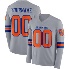 Laden Sie das Bild in den Galerie-Viewer, Custom Gray Orange-Royal Long Sleeve Authentic Football Jersey