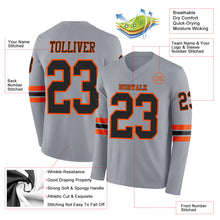 Charger l'image dans la galerie, Custom Gray Black-Orange Long Sleeve Authentic Football Jersey