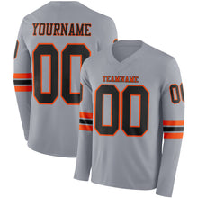 Charger l'image dans la galerie, Custom Gray Black-Orange Long Sleeve Authentic Football Jersey