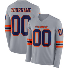 Load image into Gallery viewer, Custom Gray Navy-Orange Long Sleeve Authentic Football Jersey