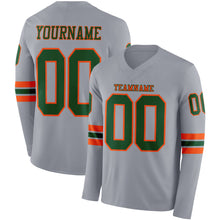 Load image into Gallery viewer, Custom Gray Green-Orange Long Sleeve Authentic Football Jersey