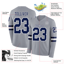 Load image into Gallery viewer, Custom Gray Navy-White Long Sleeve Authentic Football Jersey