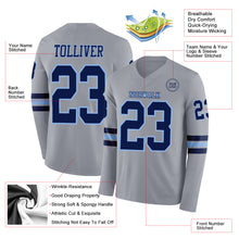 Загрузить изображение в средство просмотра галереи, Custom Gray Navy-Light Blue Long Sleeve Authentic Football Jersey