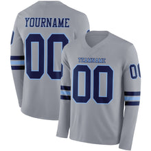 Загрузить изображение в средство просмотра галереи, Custom Gray Navy-Light Blue Long Sleeve Authentic Football Jersey