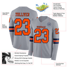 Laden Sie das Bild in den Galerie-Viewer, Custom Gray Orange-Navy Long Sleeve Authentic Football Jersey