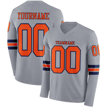 Laden Sie das Bild in den Galerie-Viewer, Custom Gray Orange-Navy Long Sleeve Authentic Football Jersey
