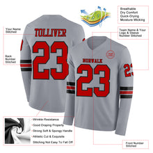 Load image into Gallery viewer, Custom Gray Red-Black Long Sleeve Authentic Football Jersey