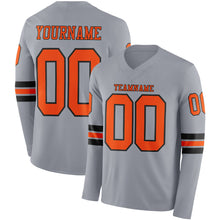 Load image into Gallery viewer, Custom Gray Orange-Black Long Sleeve Authentic Football Jersey