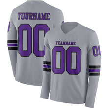 Load image into Gallery viewer, Custom Gray Purple-Black Long Sleeve Authentic Football Jersey