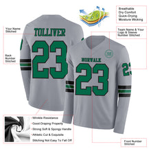Load image into Gallery viewer, Custom Gray Kelly Green-Black Long Sleeve Authentic Football Jersey
