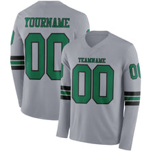 Load image into Gallery viewer, Custom Gray Kelly Green-Black Long Sleeve Authentic Football Jersey