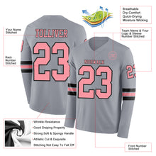 Charger l'image dans la galerie, Custom Gray Medium Pink-Black Long Sleeve Authentic Football Jersey