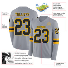 Charger l'image dans la galerie, Custom Gray Black-Gold Long Sleeve Authentic Football Jersey