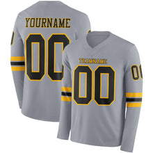 Charger l'image dans la galerie, Custom Gray Black-Gold Long Sleeve Authentic Football Jersey