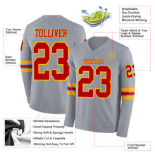 Load image into Gallery viewer, Custom Gray Red-Gold Long Sleeve Authentic Football Jersey