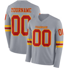 Load image into Gallery viewer, Custom Gray Red-Gold Long Sleeve Authentic Football Jersey