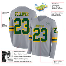 Laden Sie das Bild in den Galerie-Viewer, Custom Gray Green-Gold Long Sleeve Authentic Football Jersey
