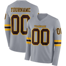 Load image into Gallery viewer, Custom Gray Brown-Gold Long Sleeve Authentic Football Jersey