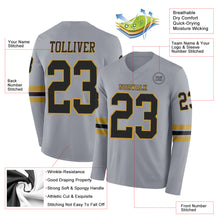 Load image into Gallery viewer, Custom Gray Black-Old Gold Long Sleeve Authentic Football Jersey