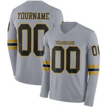 Load image into Gallery viewer, Custom Gray Black-Old Gold Long Sleeve Authentic Football Jersey