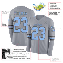 Load image into Gallery viewer, Custom Gray Light Blue-Steel Gray Long Sleeve Authentic Football Jersey