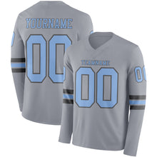 Load image into Gallery viewer, Custom Gray Light Blue-Steel Gray Long Sleeve Authentic Football Jersey