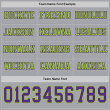 Load image into Gallery viewer, Custom Gray Purple-Neon Green Long Sleeve Authentic Football Jersey