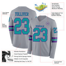 Load image into Gallery viewer, Custom Gray Teal-Purple Long Sleeve Authentic Football Jersey