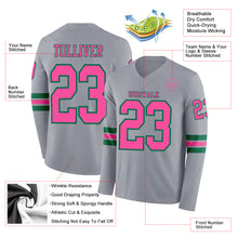 Load image into Gallery viewer, Custom Gray Pink-Kelly Green Long Sleeve Authentic Football Jersey