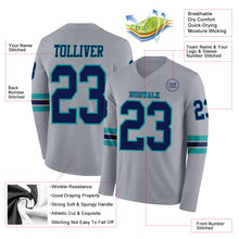Load image into Gallery viewer, Custom Gray Navy-Teal Long Sleeve Authentic Football Jersey