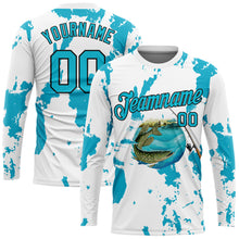 Load image into Gallery viewer, Custom White Lakes Blue-Black Fishing Bass Fish Long Sleeve Performance T-Shirt