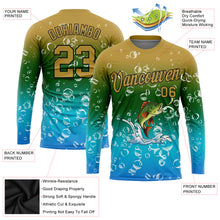Load image into Gallery viewer, Custom Old Gold Green Lakes Blue-Black Fishing Bass Fish Long Sleeve Performance T-Shirt