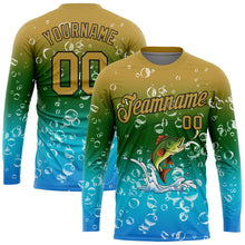Load image into Gallery viewer, Custom Old Gold Green Lakes Blue-Black Fishing Bass Fish Long Sleeve Performance T-Shirt