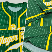 Load image into Gallery viewer, Custom Green White Pinstripe White-Gold Authentic Baseball Jersey